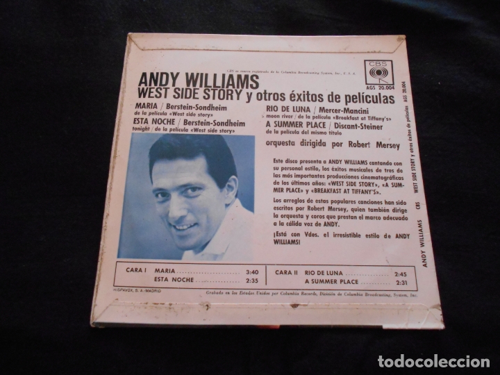 Discos de vinilo: ANDY WILLIAMS // WEST SIDE STORY + 3 - Foto 2