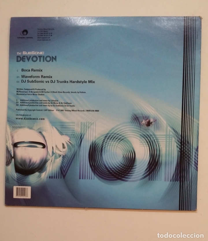 Discos de vinilo: DJ. SUBSONIC. DEVOTION. BOCA REMIX. WAVEFORM REMIX. MAXI SINGLE. TDKDA68 - Foto 2