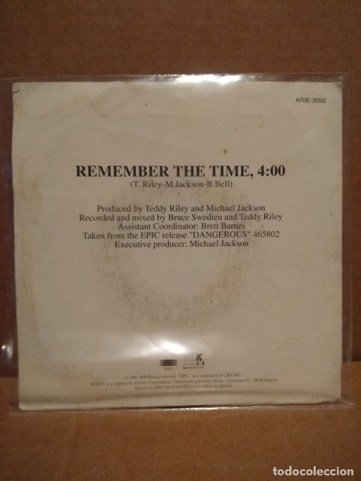Discos de vinilo: SG MICHAEL JACKSON : REMEMBER THE TIME (PROMO ) - Foto 2
