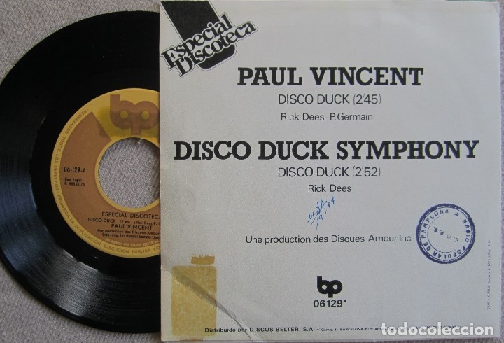 Discos de vinilo: PAUL VINCENT: DISCO DUCK / DISCO DUCK SYMPHONY: DISCO DUCK - Foto 2