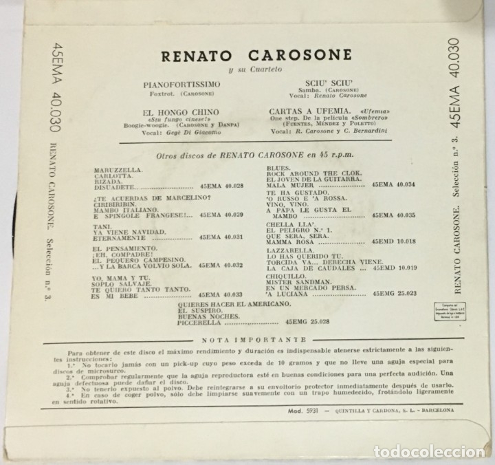 Discos de vinilo: LOTE DE 3 SINGLES RENATO CAROSONE - Foto 3