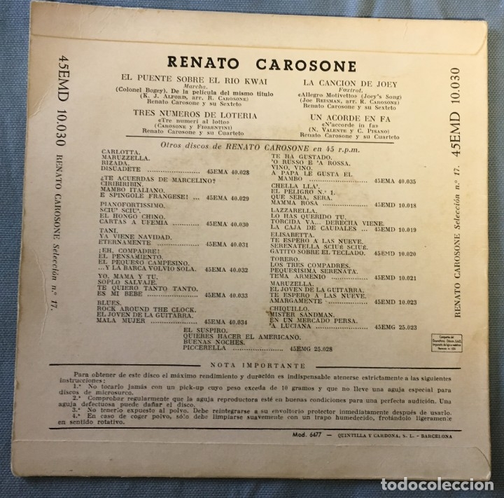 Discos de vinilo: LOTE DE 3 SINGLES RENATO CAROSONE - Foto 5