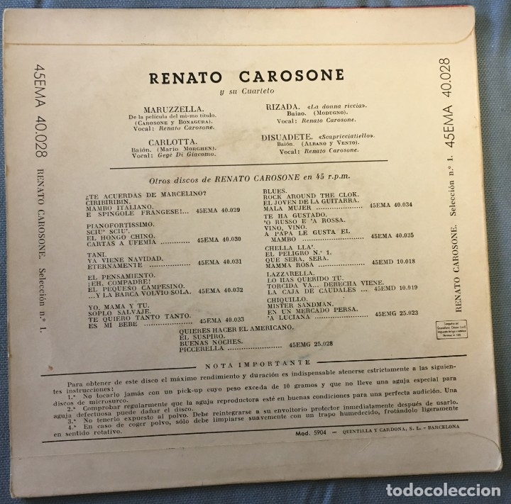 Discos de vinilo: LOTE DE 3 SINGLES RENATO CAROSONE - Foto 7