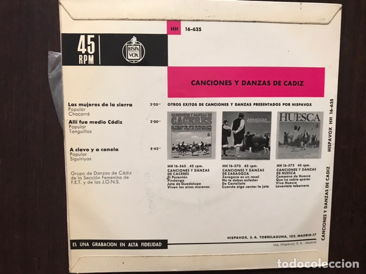 Discos de vinilo: Canciones y danzas de C&aacute;diz - Foto 2