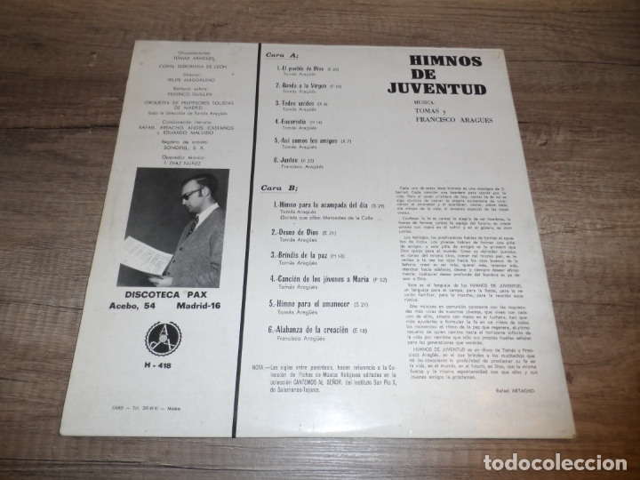 Discos de vinilo: HIMNOS DE JUVENTUD - TOMAS ARAGUES - Foto 3