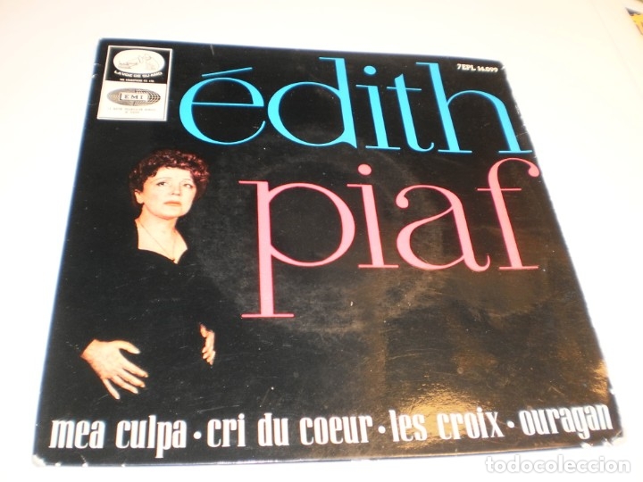 Disques de vinyle: single &eacute;dith piaf. mea culpa. cri du coeur. les croix. ouragan. emi 1964 spain (probado y bien)