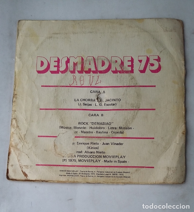 Discos de vinilo: DESMADRE 75 - LA CHORBA DEL JACINTO - SINGLE. tdkds17 - Foto 2
