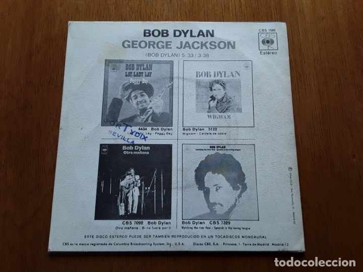 Discos de vinilo: BOB DYLAN - GEORGE JACKSON 1971 SINGLE ORIGINAL ESPA&Ntilde;OL - Foto 2