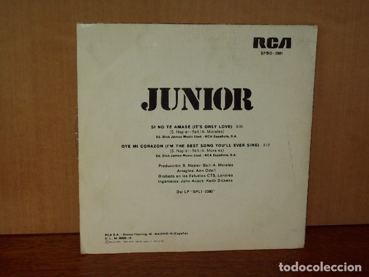Discos de vinilo: JUNIOR  -   SI  NO  TE  AMASE  -   OYE  MI  CORACON  -   SINGLE - Foto 2