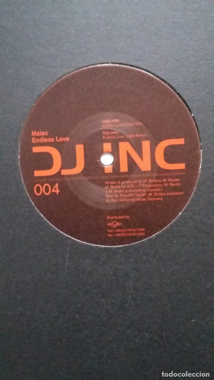 Discos de vinilo: DJ INC. MALEC. ENDLESS LOVE. MAXI SINGLE. TDKDA70 - Foto 2