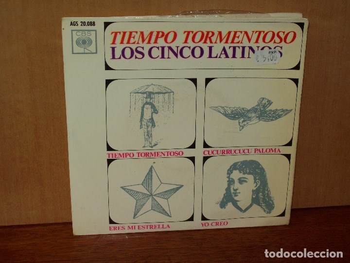 Disques de vinyle: LOS  CINCO  LATINOS  - TIEMPO  TORMENTOSO - CUCURRUCUCU PALOMA- ERES MI  ESTRELL   -  EP 4 CANCIONES