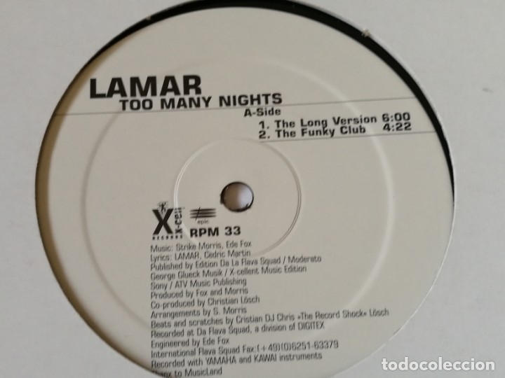 Discos de vinilo: Lamar - Too Many Nights - 1998 - Foto 1
