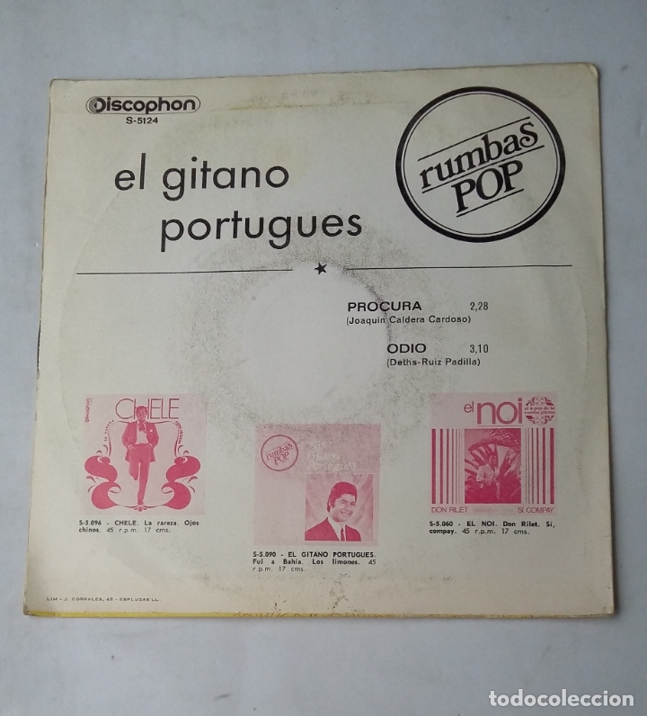 Discos de vinilo: EL GITANO PORTUGUES.- PROCURA + ODIO. SINGLE. tdkds17 - Foto 2