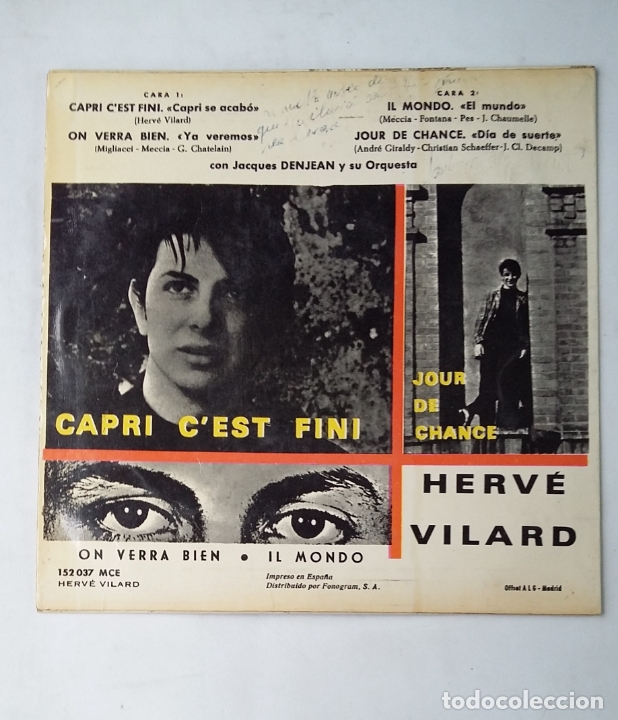Discos de vinilo: Herve Vilard - Capri cest fini. TDKDS17 - Foto 2