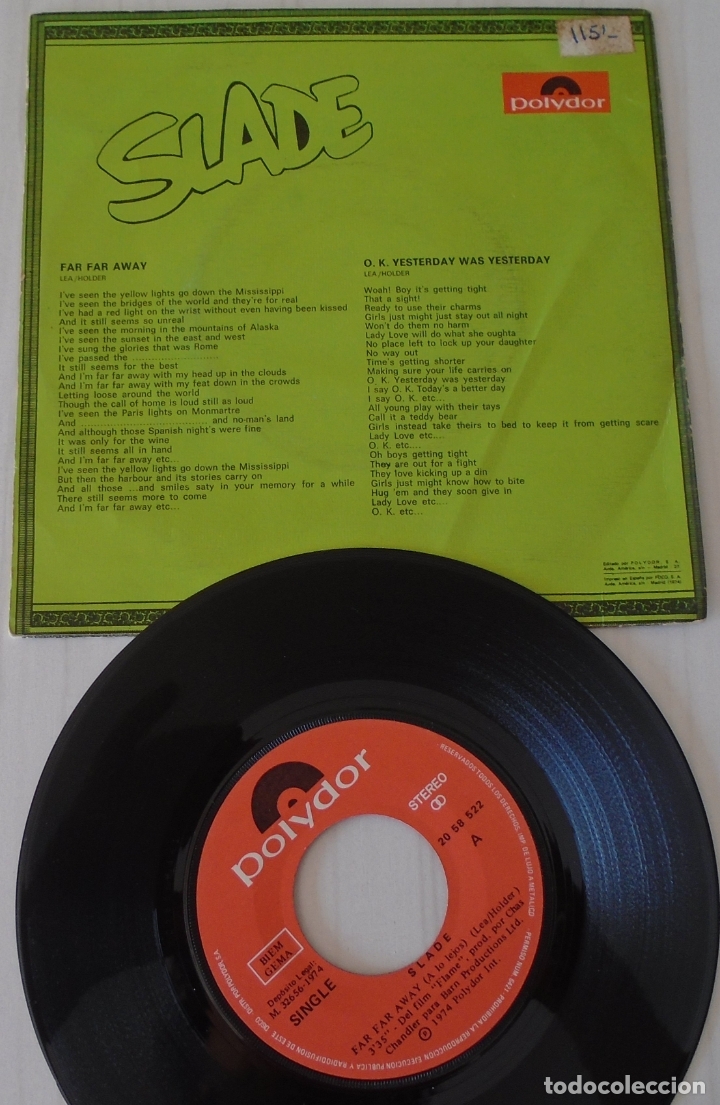 Discos de vinilo: SLADE - FAR FAR AWAY  POLYDOR - 1974 - Foto 2