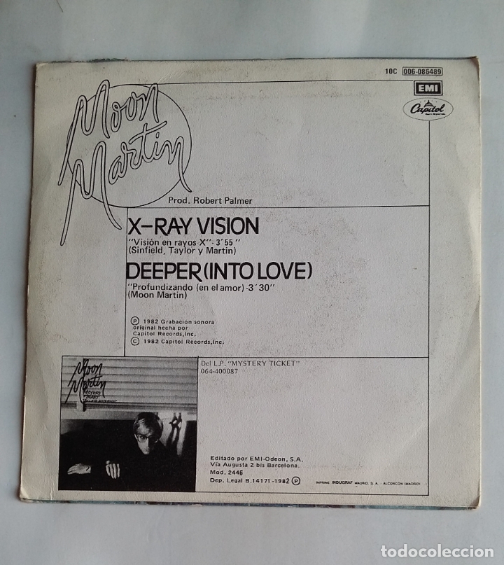Discos de vinilo: MOON MARTIN. VISION EN RAYOS X. SINGLE. TDKDS18 - Foto 2