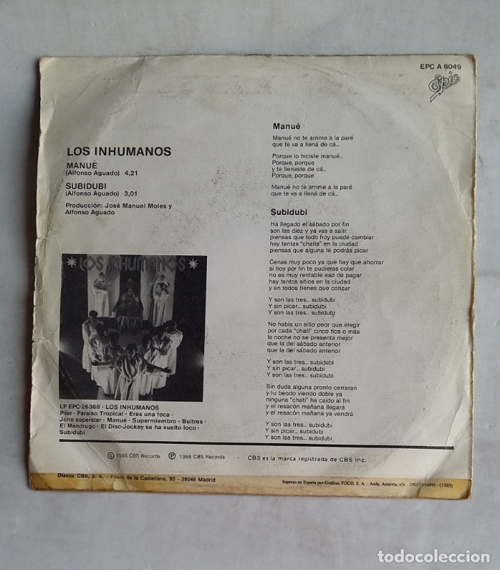 Discos de vinilo: Los Inhumanos. Manu&eacute;. SINGLE. TDKDS18 - Foto 2