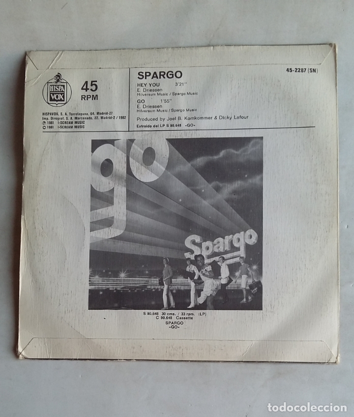 Discos de vinilo: SPARGO - hey you / go - SINGLE. TDKDS18 - Foto 2