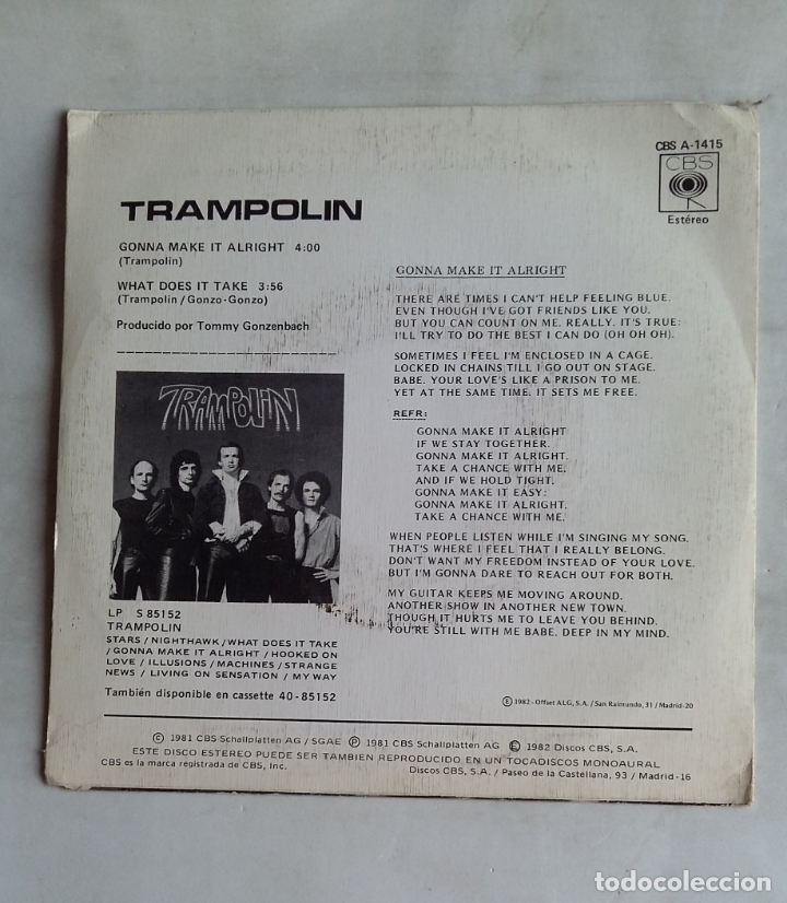 Discos de vinilo: TRAMPOLIN - GONNA MAKE IT ALRIGHT + WHAT DOES IT TAKE. tdkds18 - Foto 2