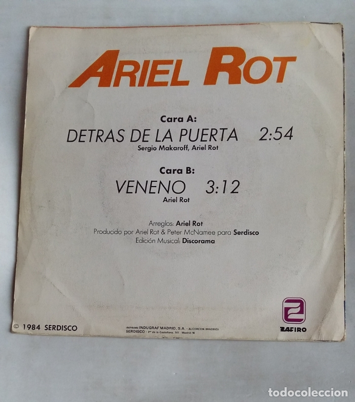 Discos de vinilo: ARIEL ROT - DETRAS DE LA PUERTA - SINGLE. tdkds18 - Foto 2