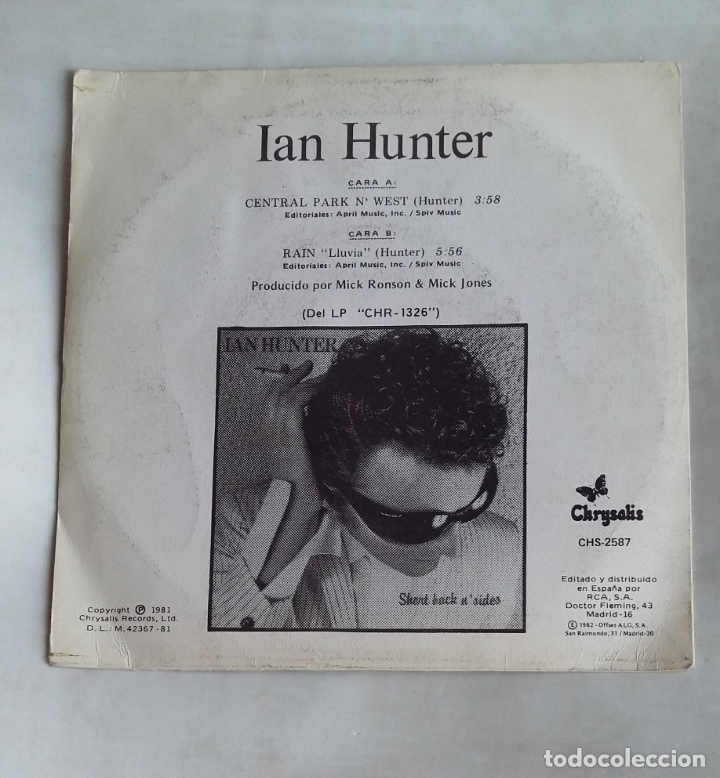 Discos de vinilo: IAN HUNTER. Central Park / Rain. Single. tdkds18 - Foto 2