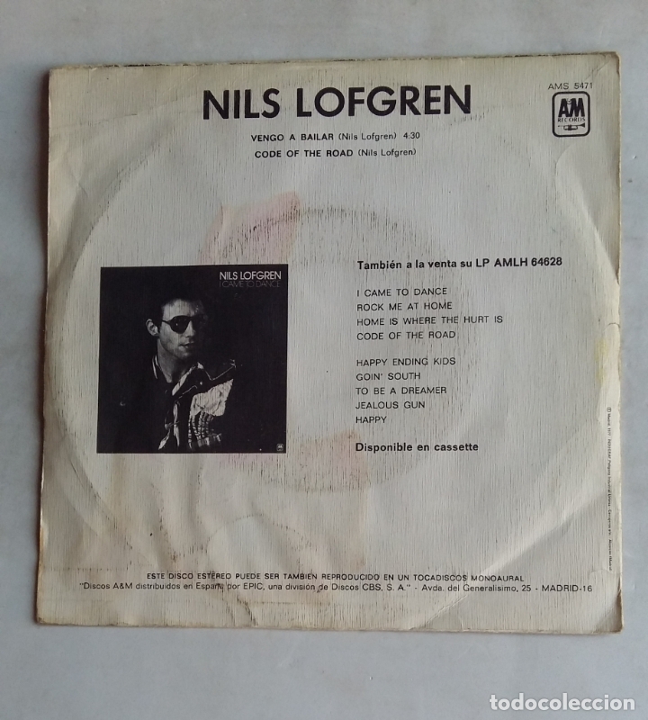 Discos de vinilo: NILS LOFGREN - VENGO A BAILAR - SINGLE. TDKDS18 - Foto 2
