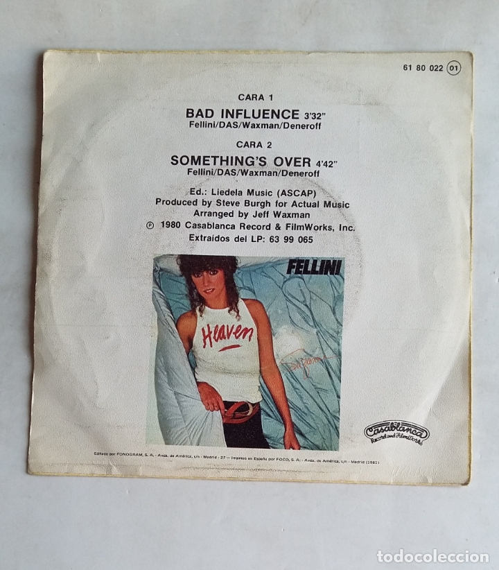 Discos de vinilo: SUZANNE FELLINI - BAD INFLUENCE + SOMETHING OVER - SINGLE. tdkds18 - Foto 2
