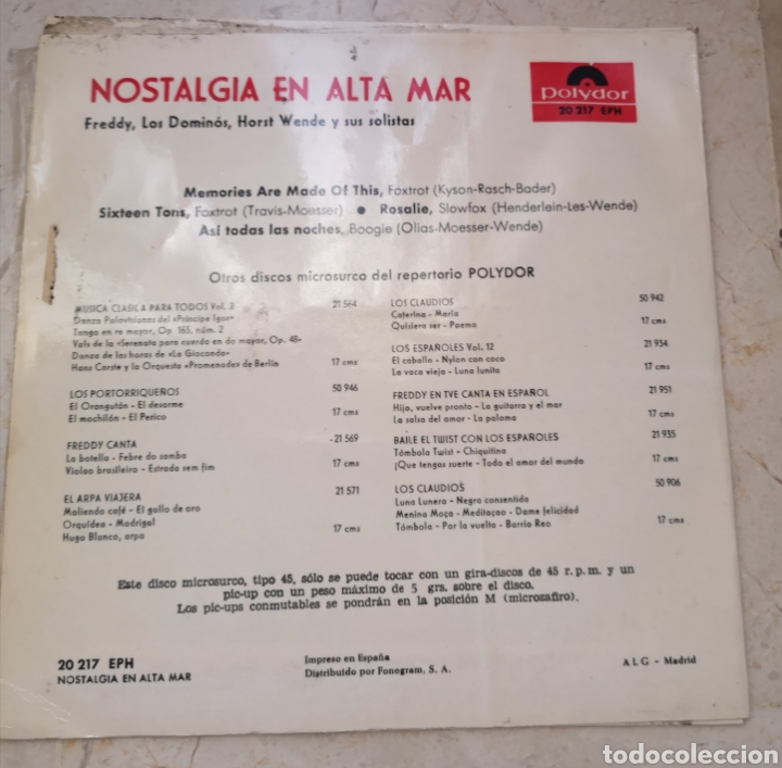 Discos de vinilo: Nostalgia en alta mar single vinilo - Foto 2