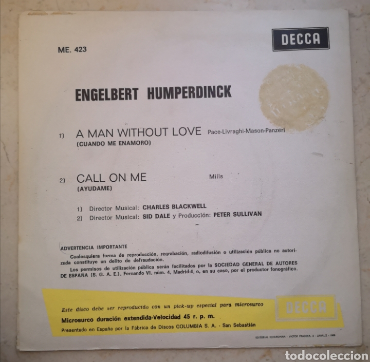 Discos de vinilo: Engelbert Humperdinck Call me on single - Foto 2