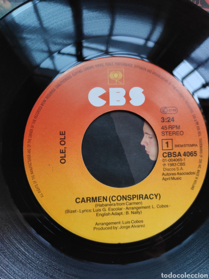 Discos de vinilo: Ole ole - Carmen - Conspiracy - Version inglesa - Single vinilo - Foto 3
