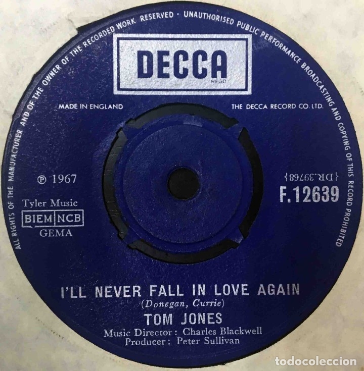 Discos de vinilo: Tom Jones - Ill Never Fall In Love Again - Foto 1