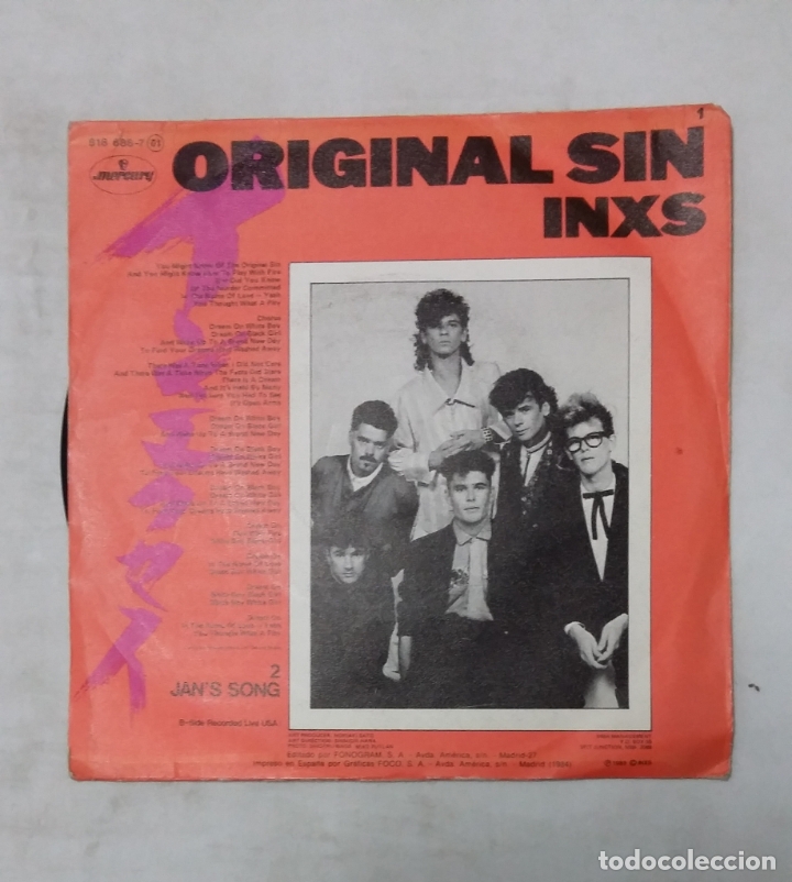 Discos de vinilo: INXS. THE ORIGINAL SIN. PECADO ORIGINAL. SINGLE. TDKDS19 - Foto 2