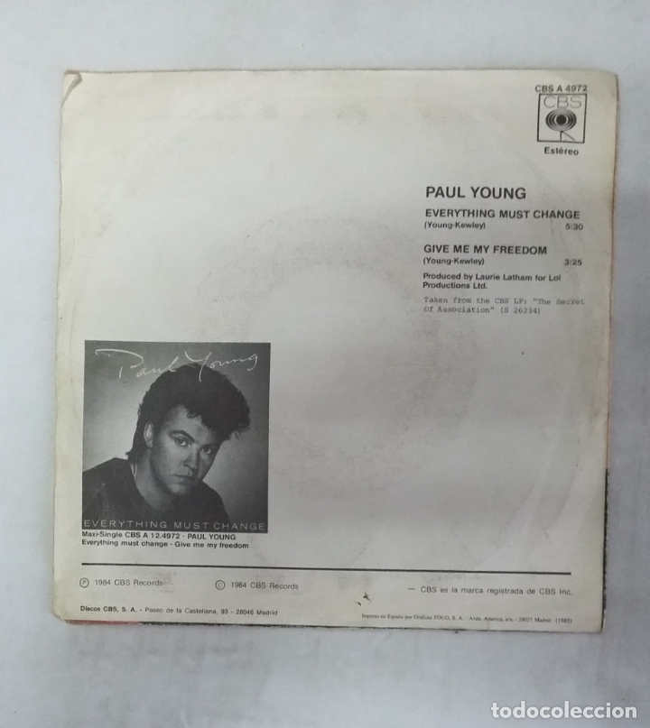 Discos de vinilo: PAUL YOUNG - EVERYTHING MUST CHANGE - SINGLE. tdkds19 - Foto 2