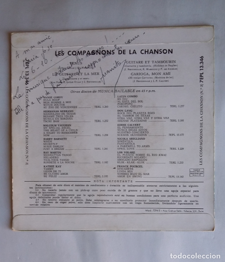 Discos de vinilo: LES COMPAGNONS DE LA CHANSON. VENUS. TDKDS19 - Foto 2