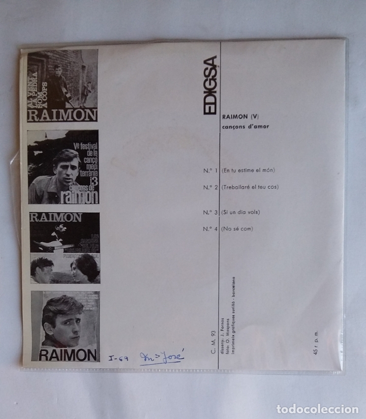 Discos de vinilo: RAIMON V. Can&ccedil;ons dAmor. TDKDS19 - Foto 2