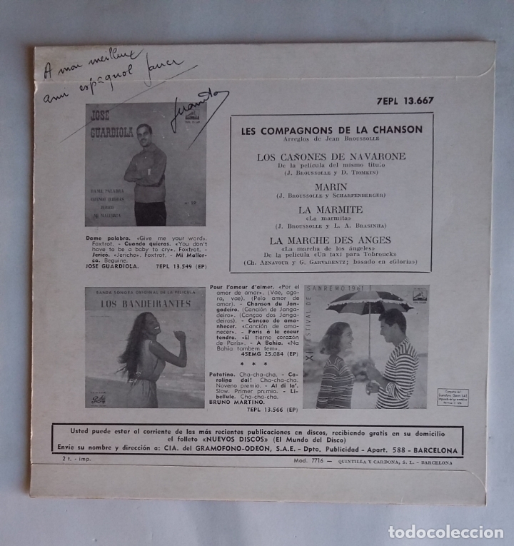 Discos de vinilo: Les Compagnons De La Chanson.&ndash; Los Ca&ntilde;ones De Navarone. TDKDS19 - Foto 2