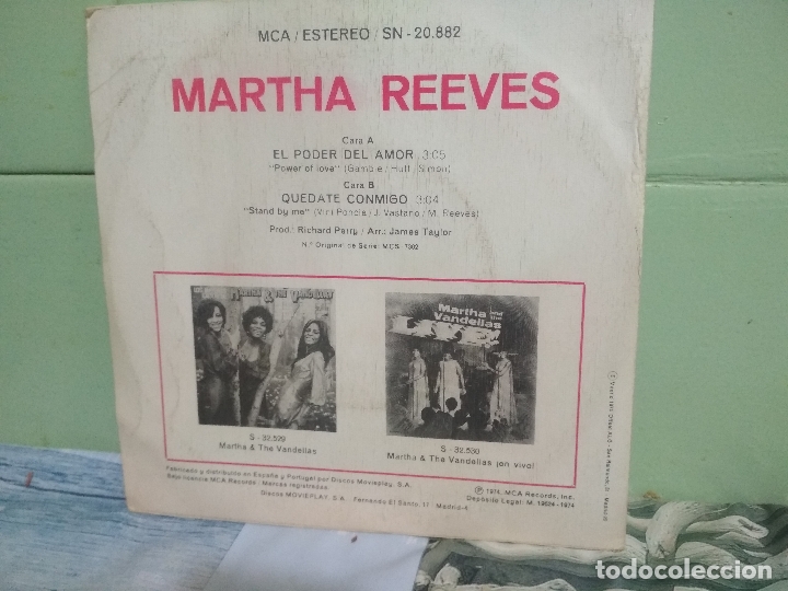Discos de vinilo: MARTHA REEVES  EL PODER DEL AMOR  SINGLE SPAIN 1974 PDELUXE - Foto 2