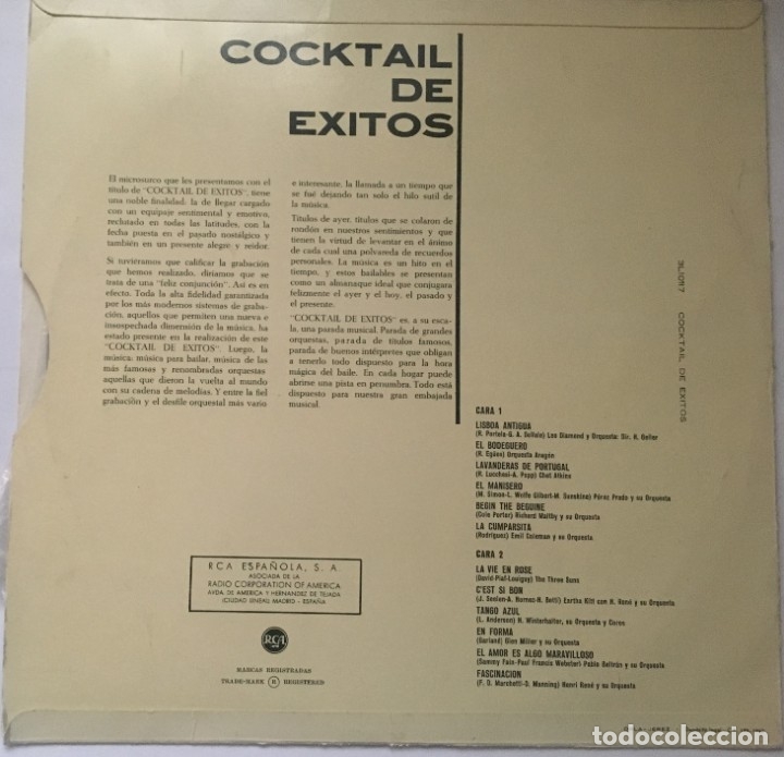 Discos de vinilo: COCKTAIL DE EXITOS - RCA - A&Ntilde;O 1959 - Foto 2