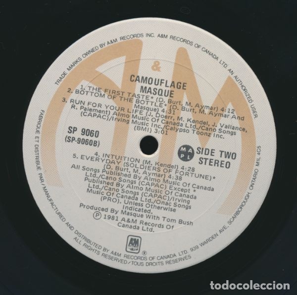 Discos de vinilo: MASQUE CAMOUFLAGE LP ORIGINAL CANADA 1981 - Foto 4