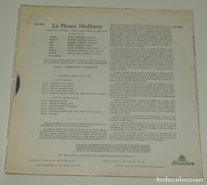 Discos de vinilo: LA PICARA MOLINERA - ALHAMBRA 1964 - Foto 2