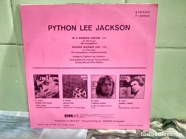 Discos de vinilo: PYTHON LEE JACKSON  IN A BROKEN DREAM  SINGLE SPAIN 1972 PDELUXE - Foto 2