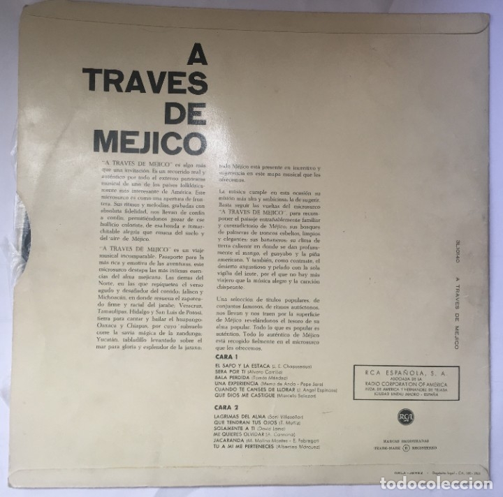 Discos de vinilo: LP A TRAVES DE MEXICO RCA 1960 - Foto 3