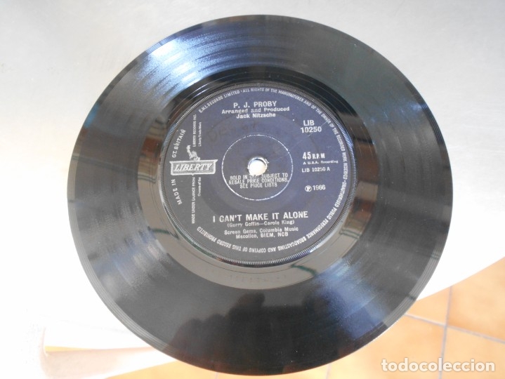 Discos de vinilo: P J PROBY-SINGLE I CANT MAKE IT ALONE-ENGLAND 1966 - Foto 2