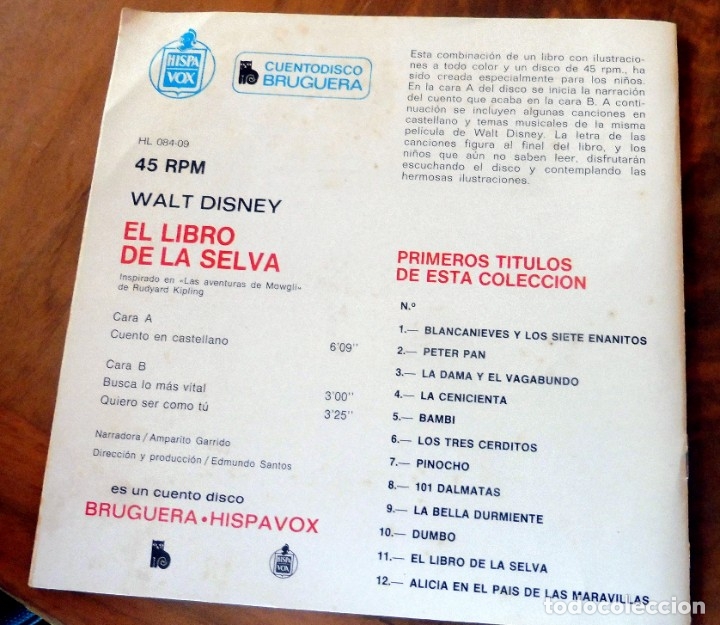 Discos de vinilo: DISCO - SINGLE - HISPAVOX - EL LIBRO DE LA SELVA - WALT DISNEY - BRUGUERA - Foto 5 - 178226076