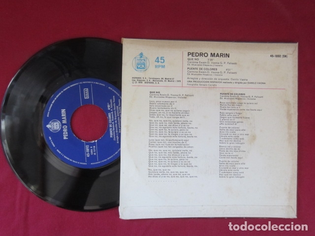 Discos de vinilo: PEDRO MARIN - QUE NO - 45 RPM - Foto 2