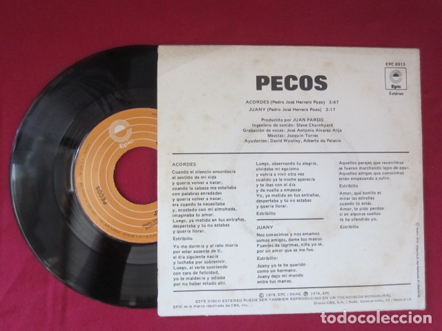 Discos de vinilo: PECOS - ACORDES - 45 RPM - Foto 2