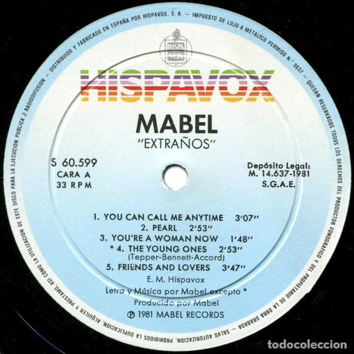 Discos de vinilo: Mabel (pre-Studs) - Extra&ntilde;os - Lp Spain 1981 - Hispavox S 60.599 - Foto 3