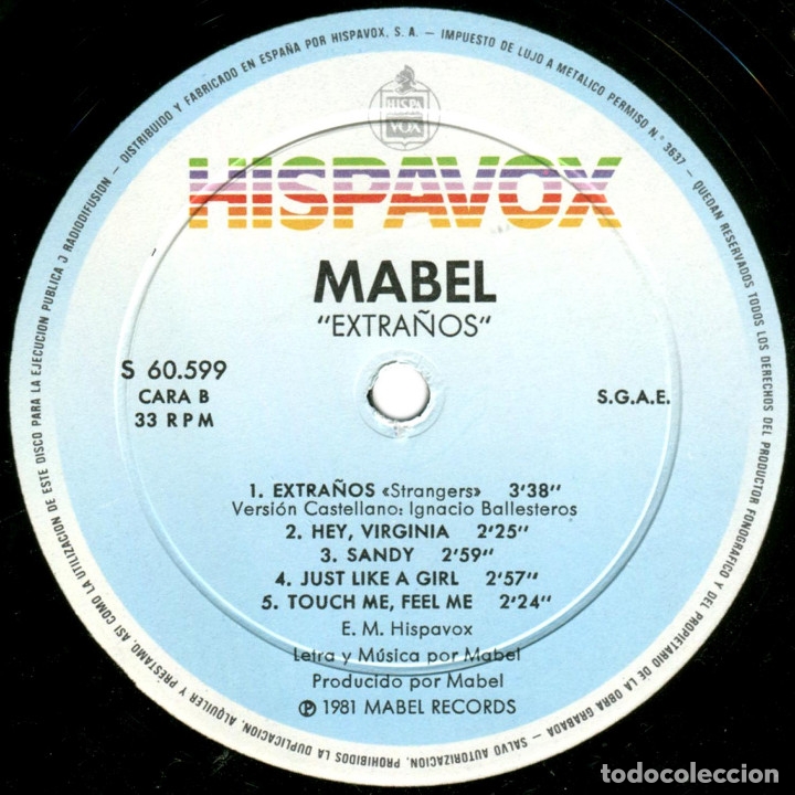 Discos de vinilo: Mabel (pre-Studs) - Extra&ntilde;os - Lp Spain 1981 - Hispavox S 60.599 - Foto 4