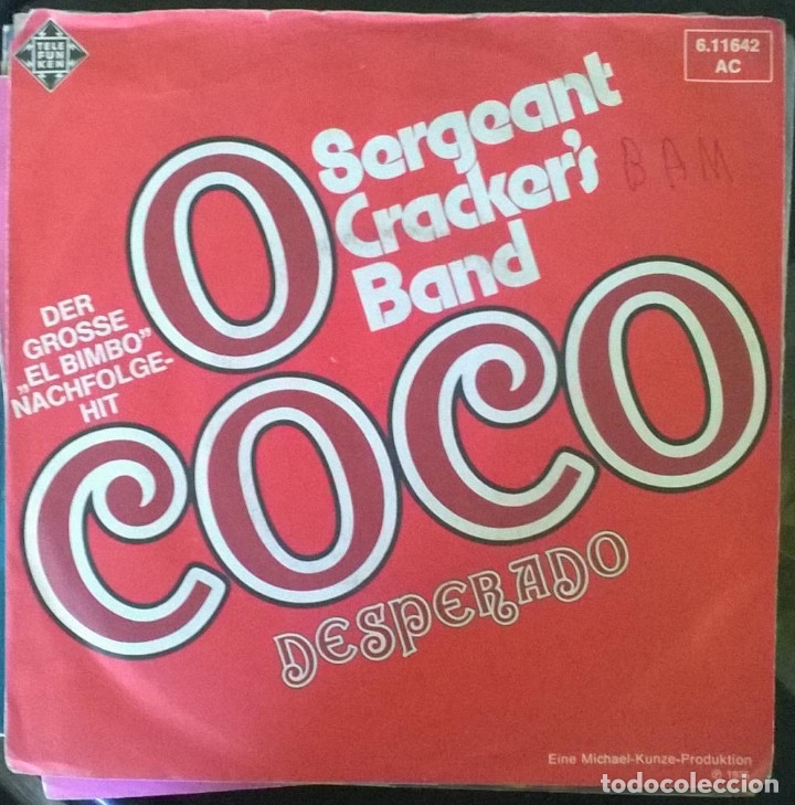 Discos de vinilo: Sergeant Crackers Band. O Coco/ Desperado. Telefunken, Germany 1975 single - Foto 1