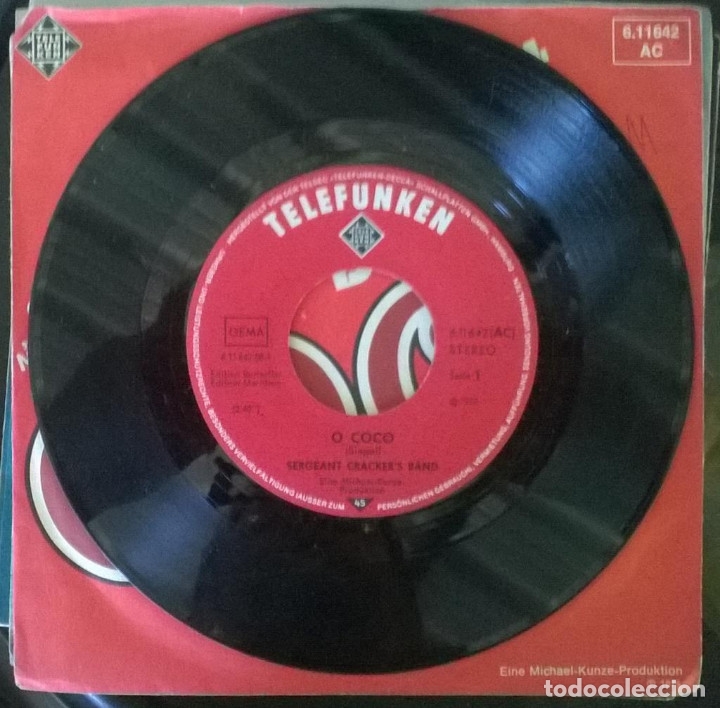 Discos de vinilo: Sergeant Crackers Band. O Coco/ Desperado. Telefunken, Germany 1975 single - Foto 3